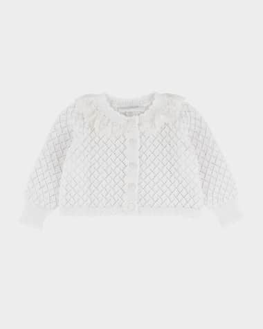 Miniclasix Girl's Pointelle Lace-Trim Cardigan, Size 3M-24M