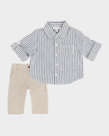 Miniclasix Boy's Striped Linen Top & Pants, Size 3M-24M