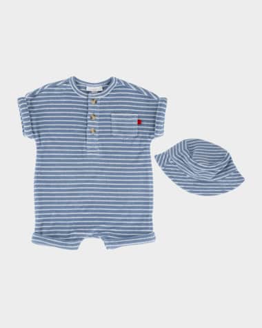 Miniclasix Boy's Striped Romper W/ Hat Set, Size 3M-24M