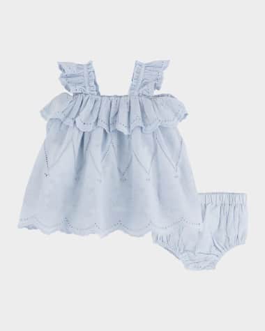 Miniclasix Girl's Embroidered Eyelet Dress W/ Bloomers, Size 3M-24M