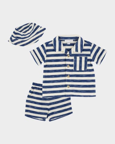 Miniclasix Boy's Striped Top & Shorts W/ Hat Set, Size 3M-24M