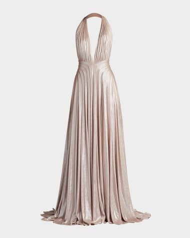 Tadashi Shoji Backless Draped Deep V-Neck Gown