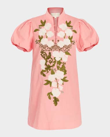Mestiza New York Elliana Puff-Sleeve Embroidered Mini Dress