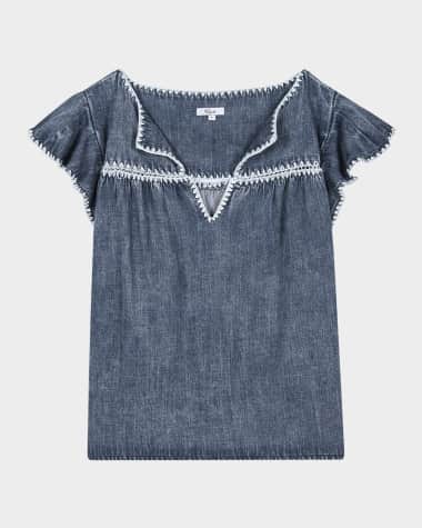 Rails Tafia Embroidered Flutter-Sleeve Blouse