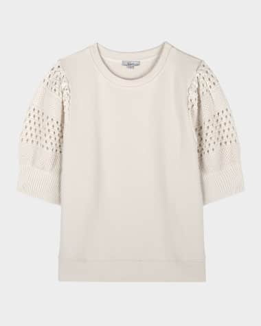 Rails Kimberly Crochet Puff-Sleeve Sweatshirt