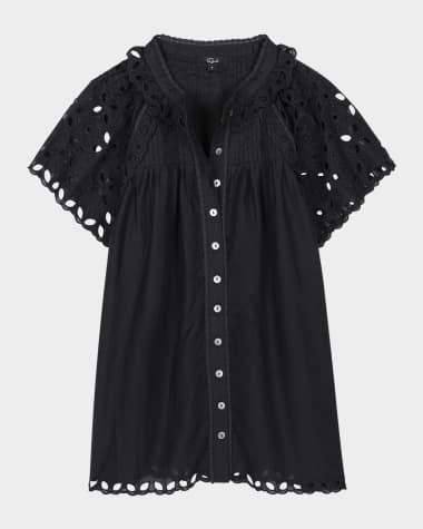 Rails Cerise Eyelet Flutter-Sleeve Blouse