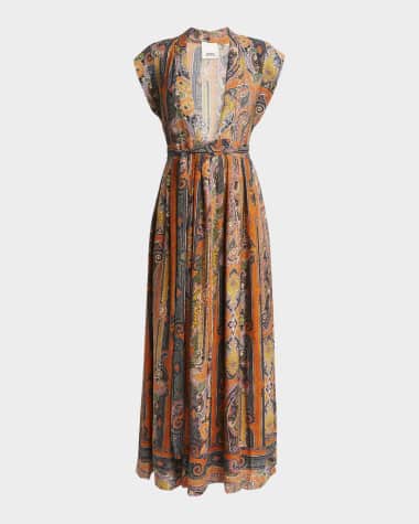 Isabel Marant Melissa Plunging Paisley Striped Silk Maxi Dress