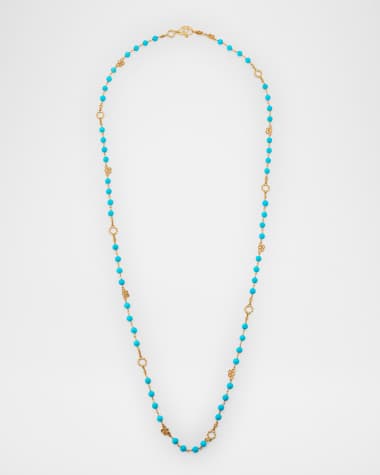 COOMI 20K Yellow Gold Necklace with 5mm Turquoise Beads and Diamonds, 36.75"L