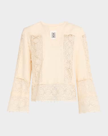 By Malene Birger Donna Lace Inset Linen-Cotton Blouse