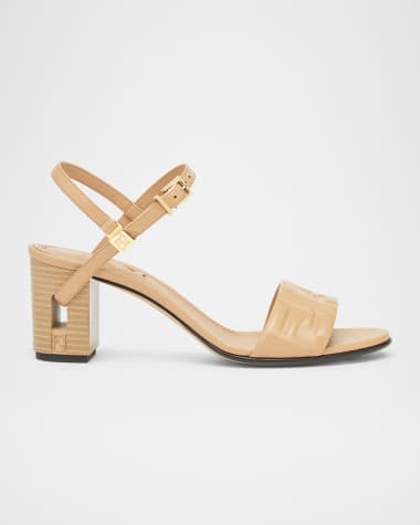 Fendi Delfina FF Leather Block-Heel Sandals