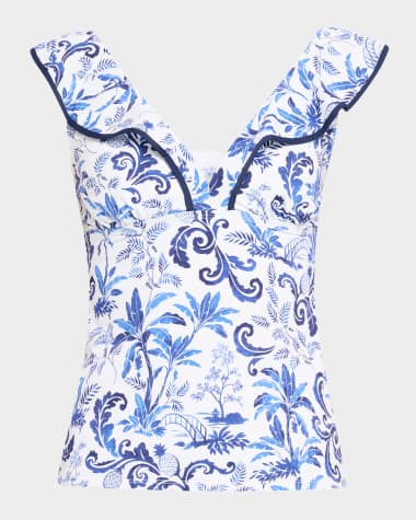 Tommy Bahama Terrazzo Tile Ruffled Tankini Swim Top