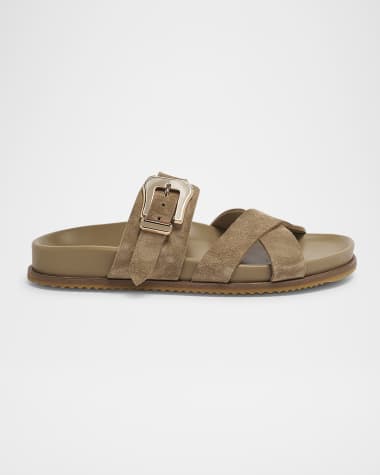 Gabriela Hearst Suede Buckle Crisscross Slide Sandals