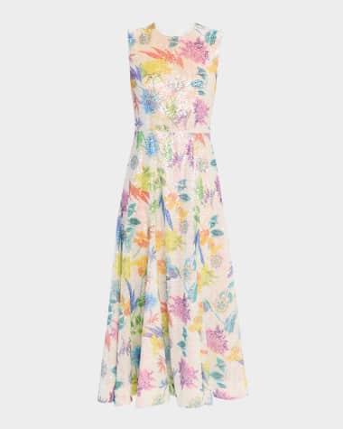 E.Stott Olive Sleeveless Floral Sequin Midi Dress