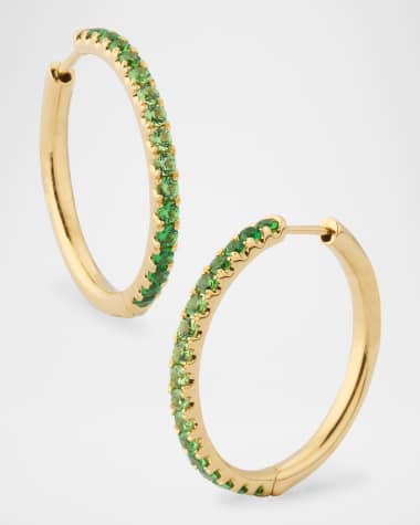 Lisa Nik 18K Yellow Gold Tsavorite Garnet Hoop Earrings