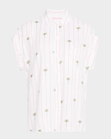 Rails Whitney Striped Palm Button-Front Blouse