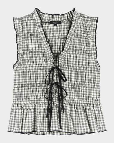 Rails Martine Gingham Tie-Front Blouse