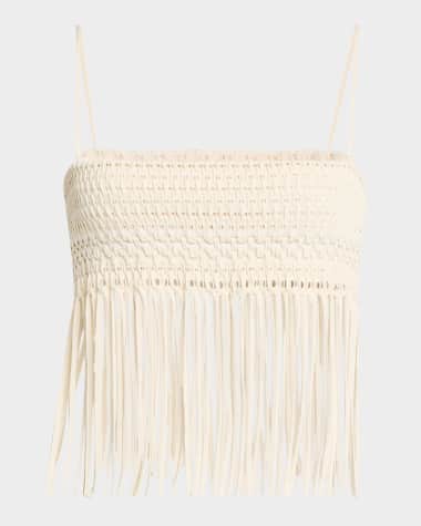 Nanushka Mariz Woven Fringe Seersucker Top
