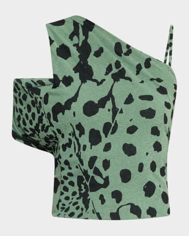 Nanushka Milda Cheetah-Print Fitted Asymmetric Top
