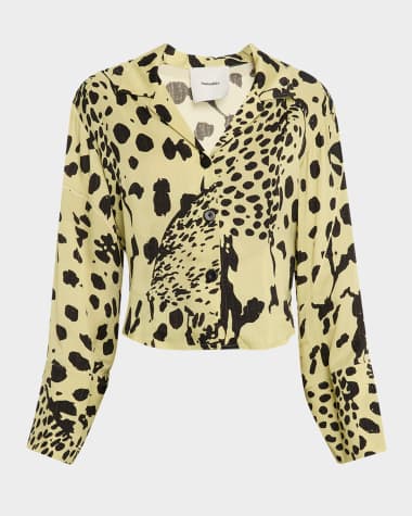Nanushka Cadie Cheetah-Print Georgette Blouse