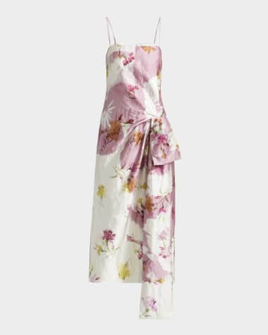 Erdem Floral Bow Draped Cocktail Dress