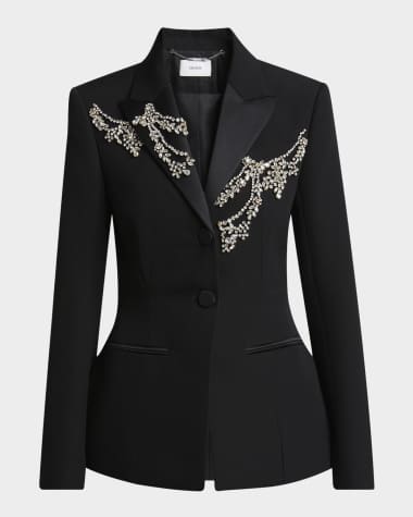 Erdem Crystal Fitted Single-Breast Wool Blazer