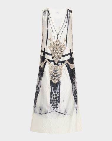 Erdem Crystal Sleeveless Midi Cocktail Dress