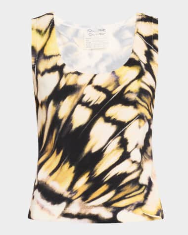 Oscar de la Renta Butterfly Printed Scoop-Neck Knit Tank Top