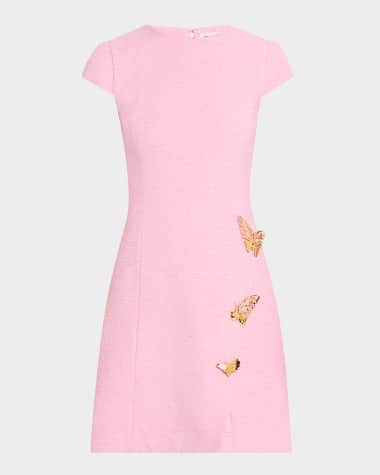 Oscar de la Renta Cap-Sleeve Butterfly-Slit Tweed Mini Dress