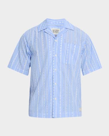Scotch & Soda Men's Embroidered Stripe Camp Shirt