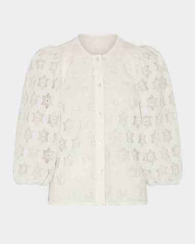 Milly Nannie Geometric Eyelet-Embroidered Top
