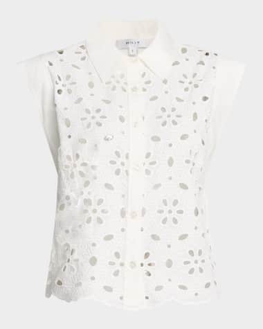 Milly Natalia Eyelet-Embroidered Cotton Top