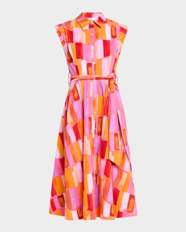 Milly Jules Sunset Tile Poplin Midi Dress