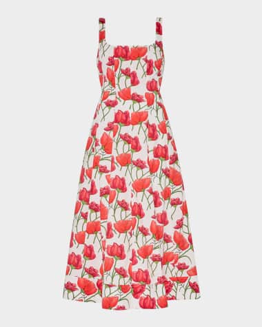 Milly Nia Peony A-Line Midi Dress