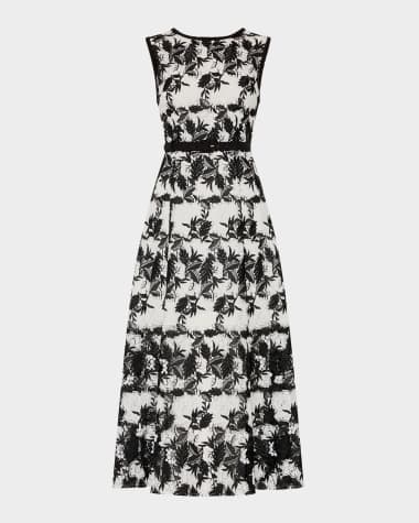 Milly Paloma Two-Tone Lace Midi Dress