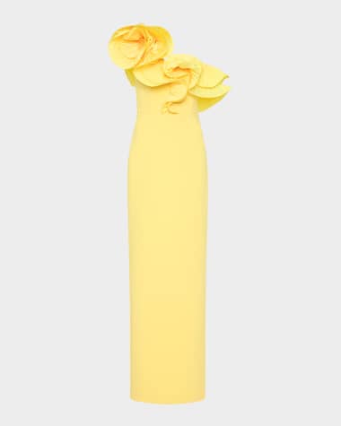 REBECCA VALLANCE Lulu One-Shoulder Ruffle Column Gown