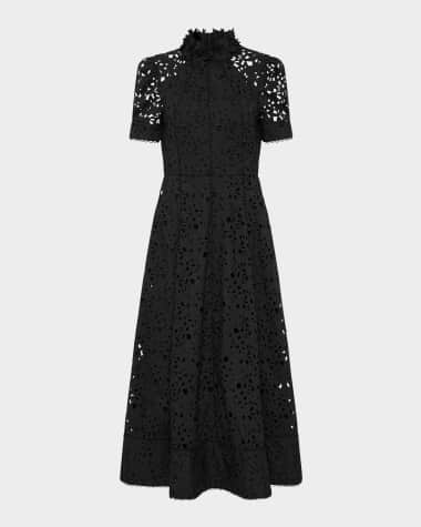 REBECCA VALLANCE Kitsu Mock-Neck Floral Lace Midi Dress