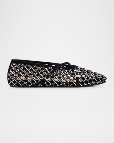 MACH & MACH Sparkle Mesh Net Suede Ballerina Flats