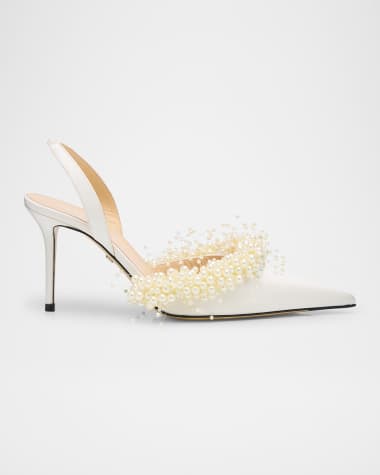 MACH & MACH Floating Pearly Satin Slingback Pumps