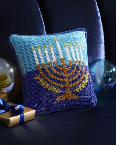 Sudha Pennathur Beaded Menorah Pillow, 10"