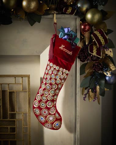 Sudha Pennathur Red Stocking with Gold Sequins & Gems, Personalizable