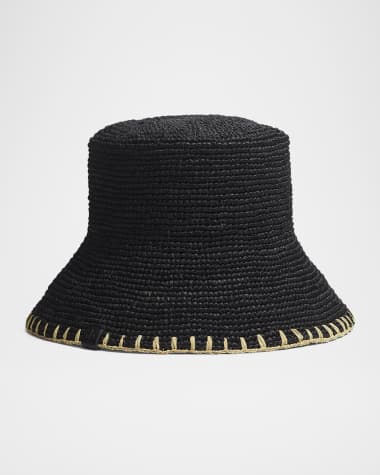 Rag & Bone Jade Rollable Whipstitch Raffia Bucket Hat