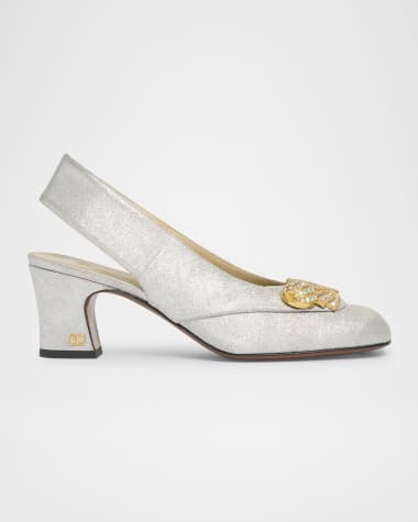 Valentino Garavani Adamantine Logo Leather Slingback Pumps