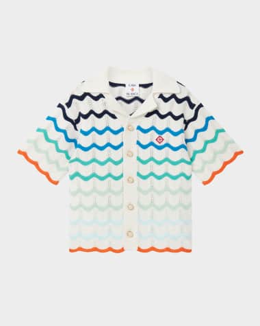 CASABLANCA Boy's Crochet Wave Stripe Short-Sleeve Shirt, Size 3T-14