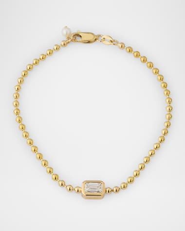 POPPY FINCH Emerald Lab Diamond Ball Chain Bracelet