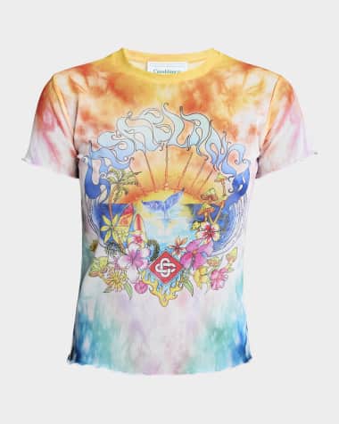 CASABLANCA Lettuce Hem Printed Mesh Tee