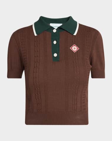CASABLANCA Mini Cable Knit Crop Polo Shirt