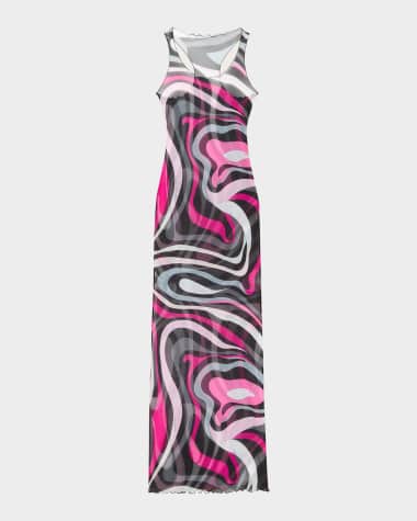 Emilio Pucci Marmo-Print Mesh Sleeveless Maxi Dress