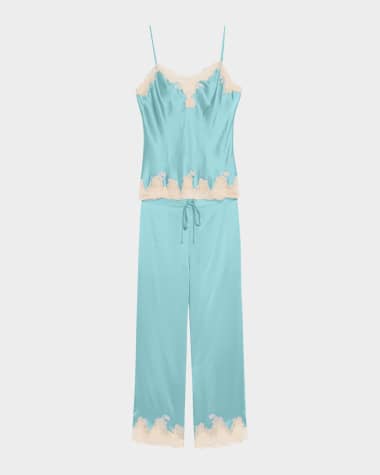 Josie Natori Lolita Lace-Trim Silk Charmeuse Crop Pajama Set