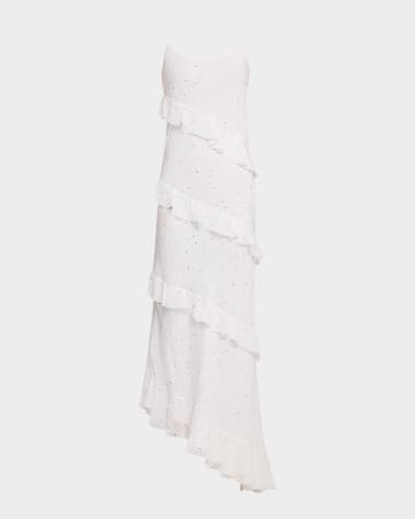 Gabriela Hearst Pearce Speckled Silk Tiered-Ruffle Maxi Dress