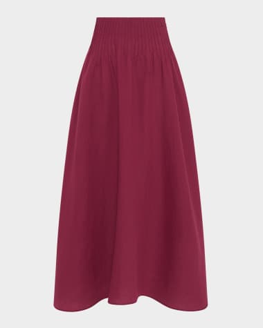 Gabriela Hearst Penelope Pintuck Drop-Waist Maxi Linen Skirt